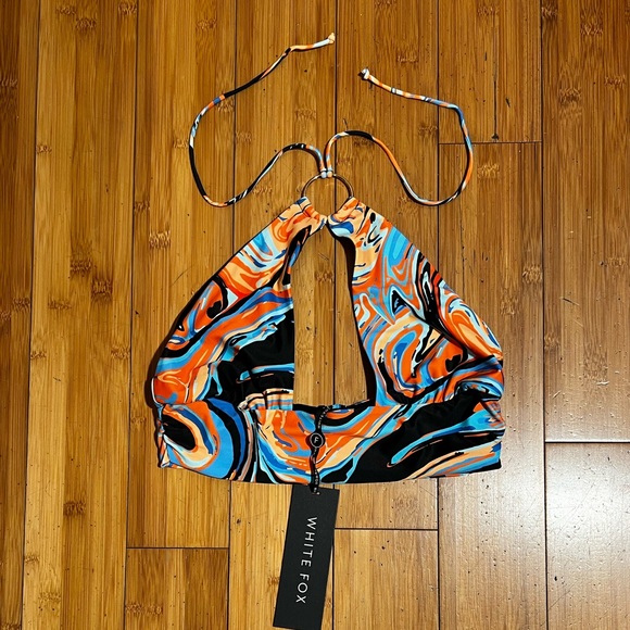 NWT White Fox Blue & Orange Swirl Temp Me Halter Crop Top Size M - Picture 4 of 11